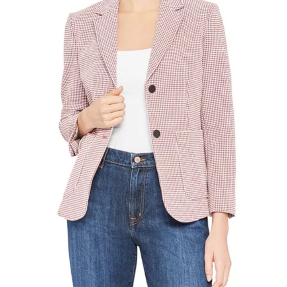 Theory Red and White Houndstooth Blazer - Picture 3 of 16